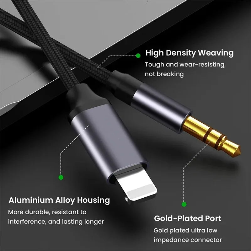 3.5mm Jack Aux Cable Car Speaker Headphone Adapter for iPhone 15 14 13 12 11 Pro Audio Splitter Cable for IOS 14 Above Converter
