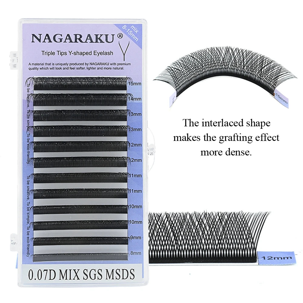 NAGARAKU YY Shape Double/Three Split Tips Triple Top Interlaced Root Eyelash Extensions Eyelashes - Triple on shop all page