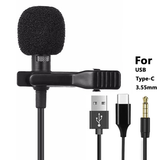 Portable 1.5m Lavalier Mini Microphone Condenser Clip-on Lapel Mic Wired USB 3.5mm Type-C For Phone for Mac Laptop PC