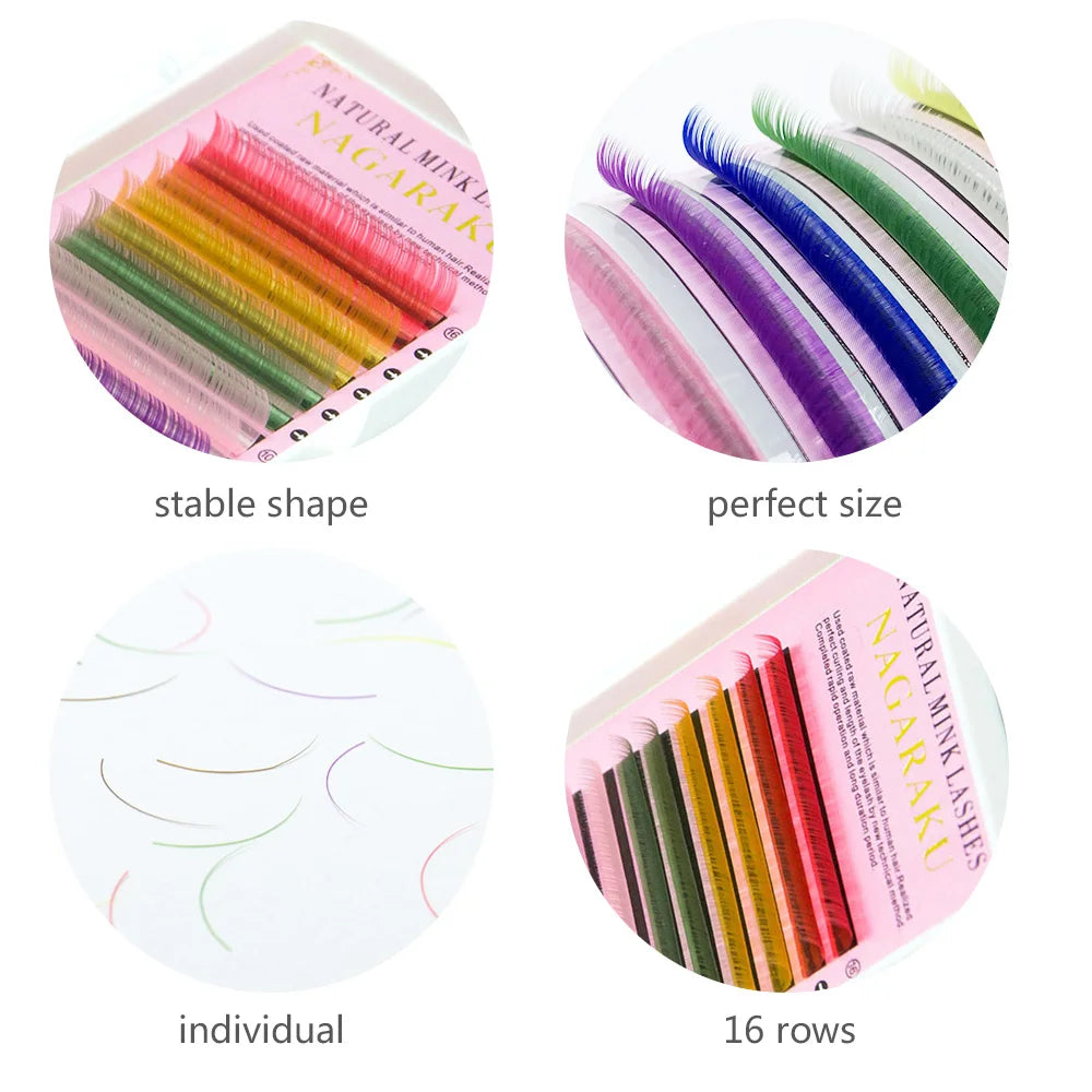 Mix Color Eyelashes Make up High Quality Soft Natural Synthetic Mink Rainbow Eyelash Extension Supplies 8 Colors Mix