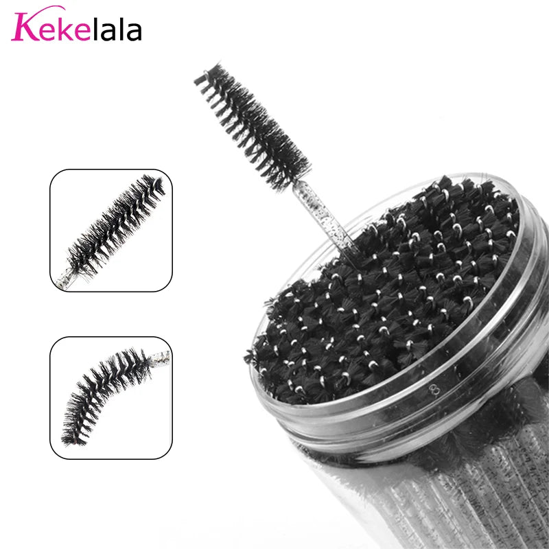 50Pcs/Bottle Eyelash Extension Brushes With Container Eyebrow  Eye Lash Mascara Wands Spoolies In Case Wholesale