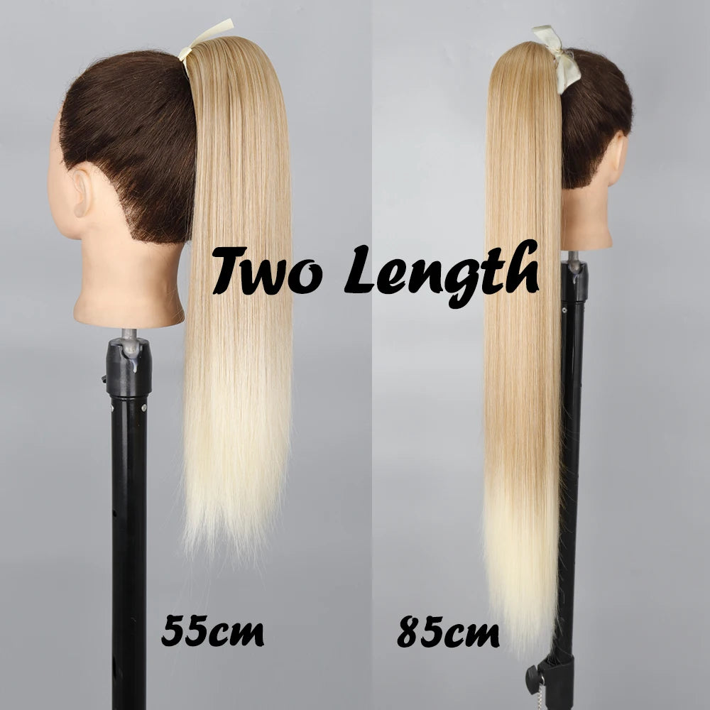 MERISIHAIR Synthetic Long Straight Wrap Around Clip In Ponytail Hair Extension Heat Reistan Pony Tail