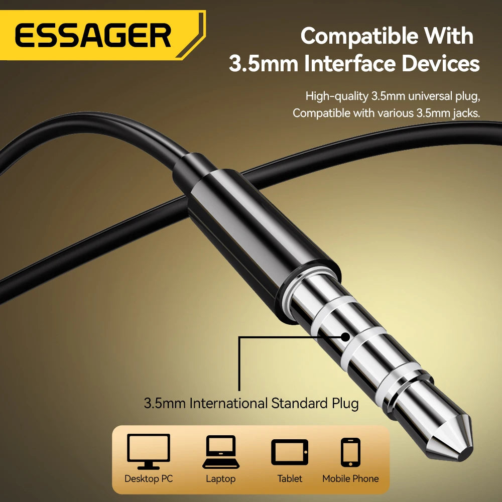 Essager 3.5mm Wired Headphones In Ear Headset Wired Earphones with Microphone Stereo Earbuds Sports In-line Control For Phones