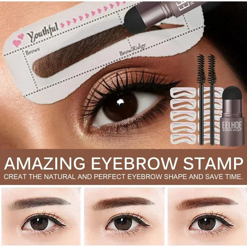 New Brow Stamp Kit Reusable Head Eyebrow Powder Stencil Kit Makeup Shadow Stick 1 Step Eyebrow Shaping Long Lasting Stamp Kit