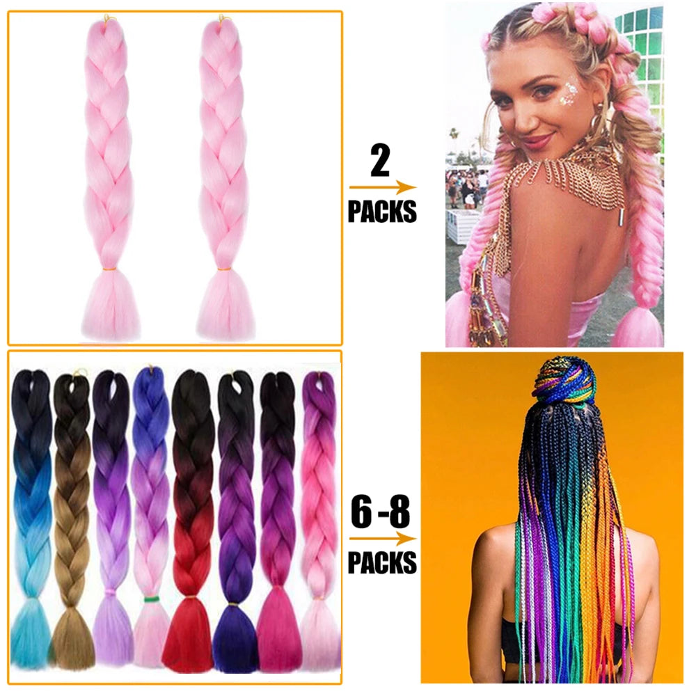 24" Synthetic Yaki Braids Hair kanekalon Ombre Braiding Hair Jumbo Braid Hair Extension For Women Hundreds of colors DIY Hair