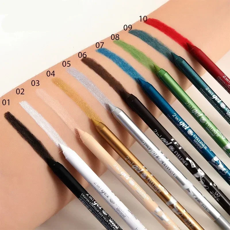 2 In 1  Best Eyeliner Lip Liner Gel Pencil Waterproof Long-lasting Blue White Black Brown Easy Wear Eyeliner Makeup for Eyes 7 Colors