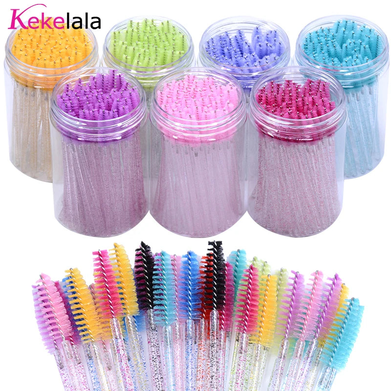 50Pcs/Bottle Eyelash Extension Brushes With Container Eyebrow  Eye Lash Mascara Wands Spoolies In Case Wholesale