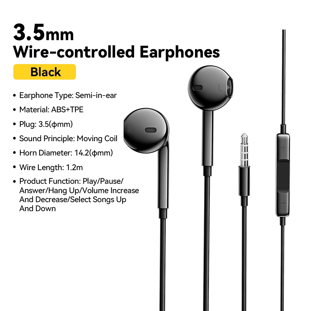 Essager 3.5mm Wired Headphones In Ear Headset Wired Earphones with Microphone Stereo Earbuds Sports In-line Control For Phones