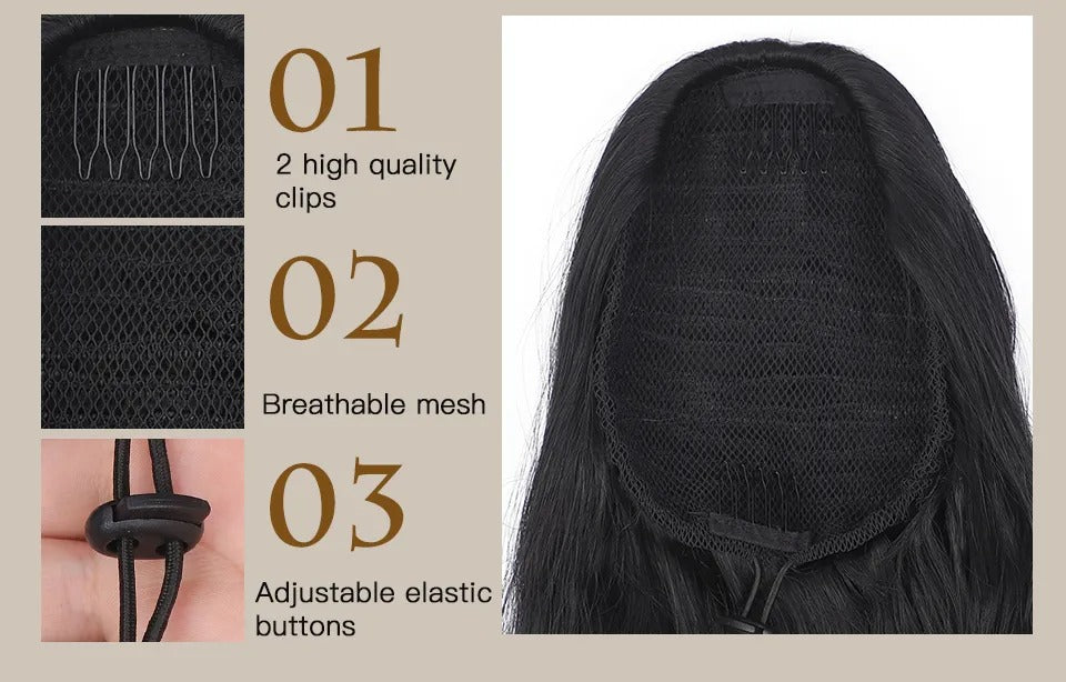 Long Curly Drawstring Ponytail Synthetic for Women Clip in Hair Extensions & for Daily Cosplay