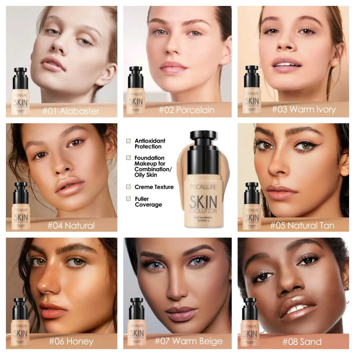 New Official Focallure Waterproof Matte Face Liquid Foundation Full Coverage Concealer Whitening Face