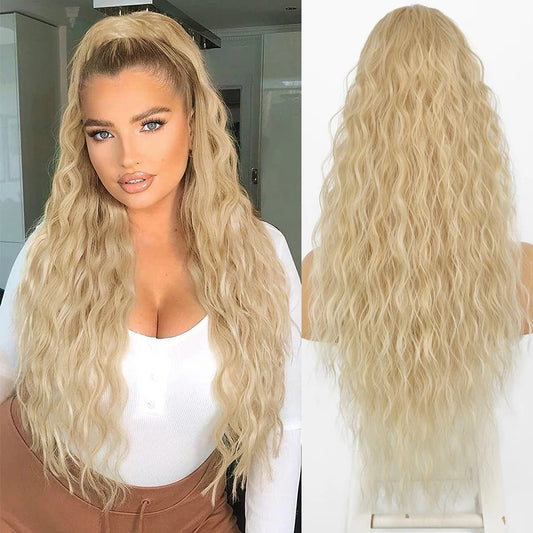 Long Curly Drawstring Ponytail Synthetic for Women Clip in Hair Extensions & for Daily Cosplay